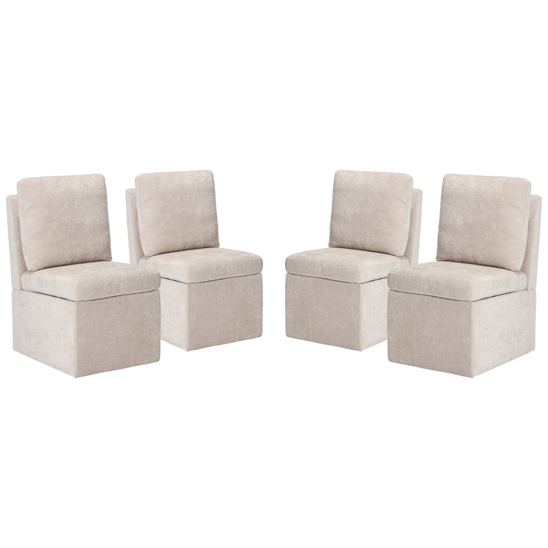 Stansberry Chenille Upholstered Dining Chair with Lift-Top Seat Storage and Caster Wheels (Set of 4) - Taupe