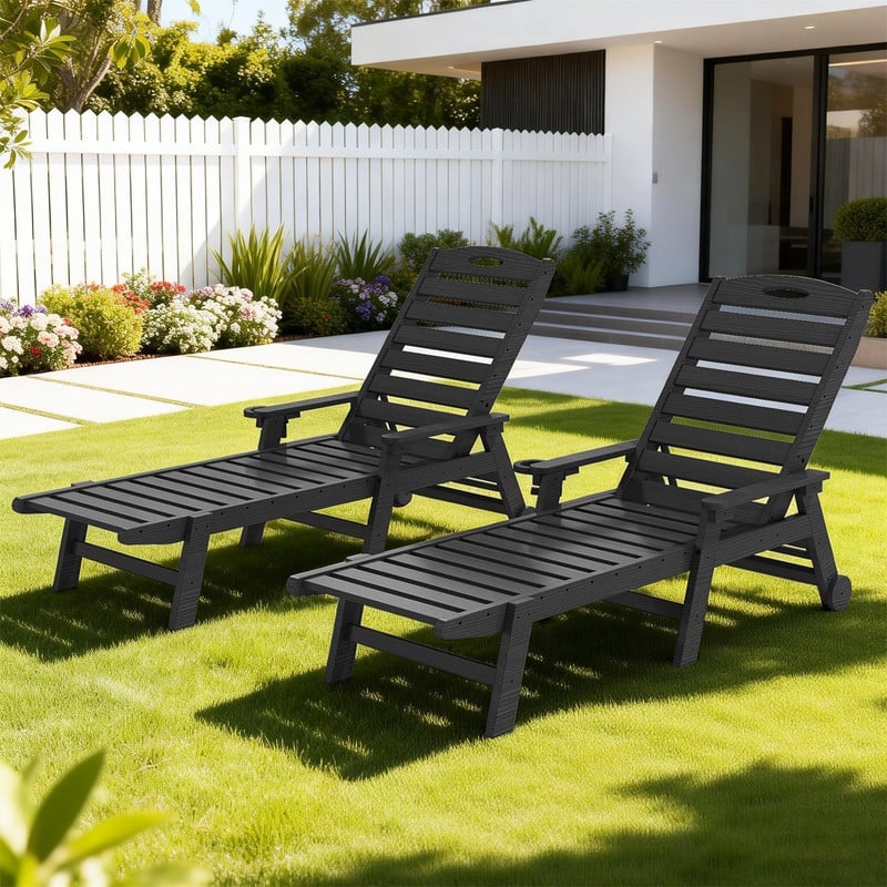 Domi Patio Lounge Chair Outdoor, HDPE Outdoor Chaise Lounge with Reclining Backrest, Pool Lounger Chair for Outside, Poolside