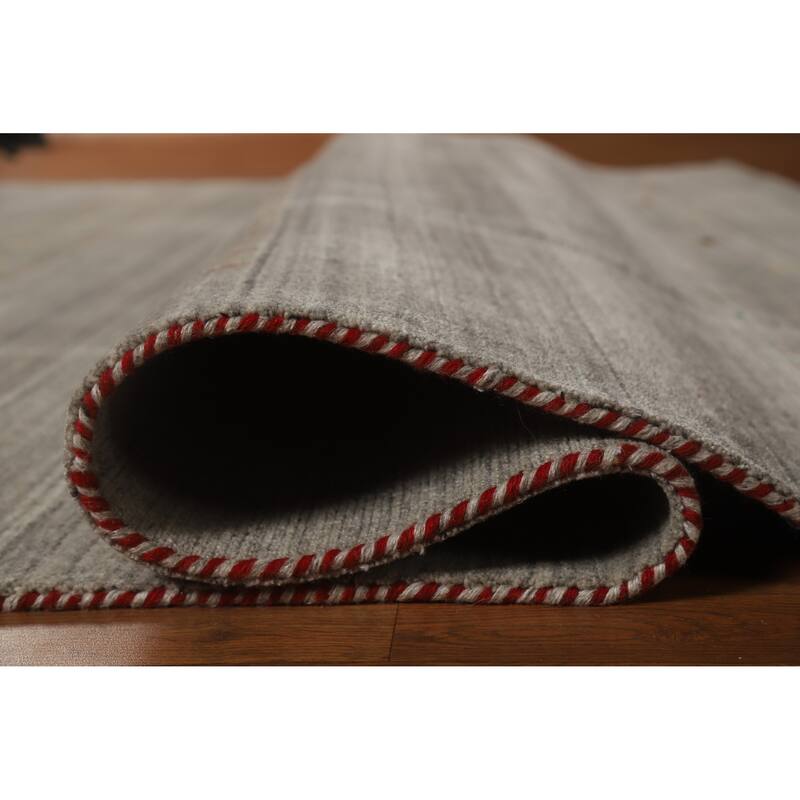 Hand Knotted Oriental 100% Wool Carpet Tribal Animal Pictorial Greys & Charcoal Gabbeh Area Rug - 9' 9'' X 7' 11''