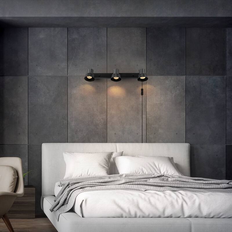 22" 3-Light Matte Black Plug-In Track Lighting with Pivoting Track Heads - 3.8"