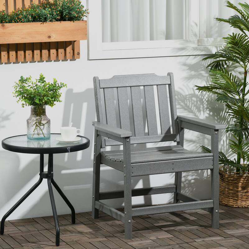 HDPE Outdoor Patio Chair with Armrests and Slats - 23.5" W x 26.5" D x 34.25" H - Grey