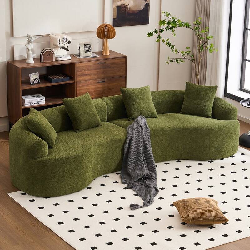Curved Loveseat White Full Compression Sponge Sofa - Green - 4 Seat