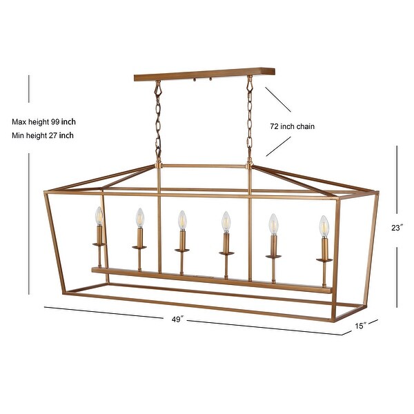 Pagoda 49" Linear 6-Bulb Lantern Metal LED Pendant Gold by JONATHAN Y