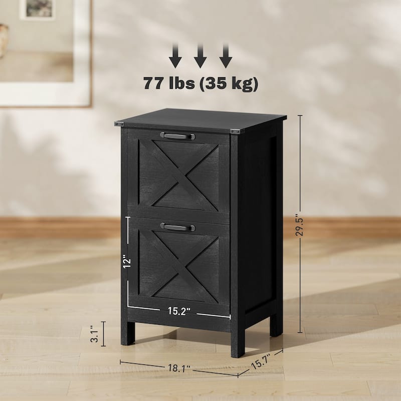 HOMCOM 2 Drawer Vertical File Cabinet with Silent Slides,Farmhouse Filing Cabinet with Barn Doors for A4/Letter Size