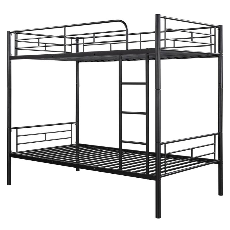 Twin Over Twin Metal Bunk Bed in Black with Space-Saving Design