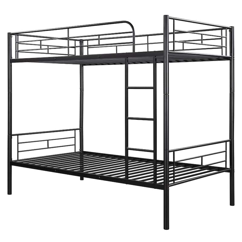 Twin over Twin Metal Bunk Bed with Fence & Ladder