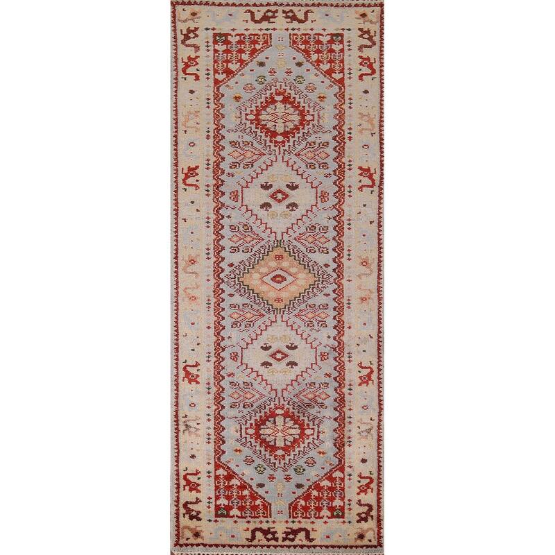 Geometric Heriz Serapi Oriental Runner Rug Handmade Wool Carpet - 2'7"x 7'11"
