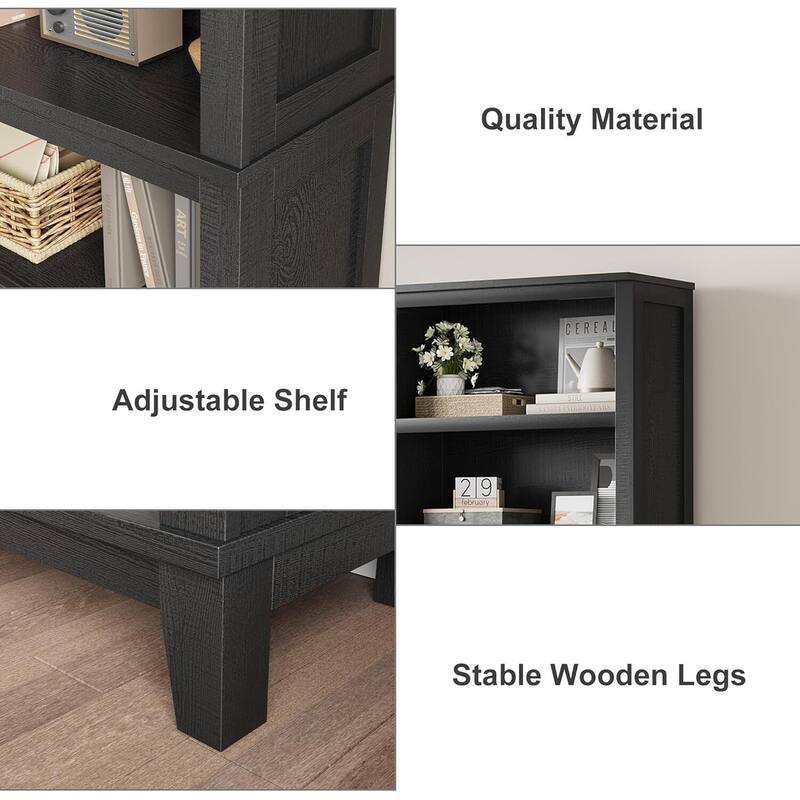 71" 5 Tier Farmhouse Bookshelf with Adjustable Shelves for Living Room - N/A