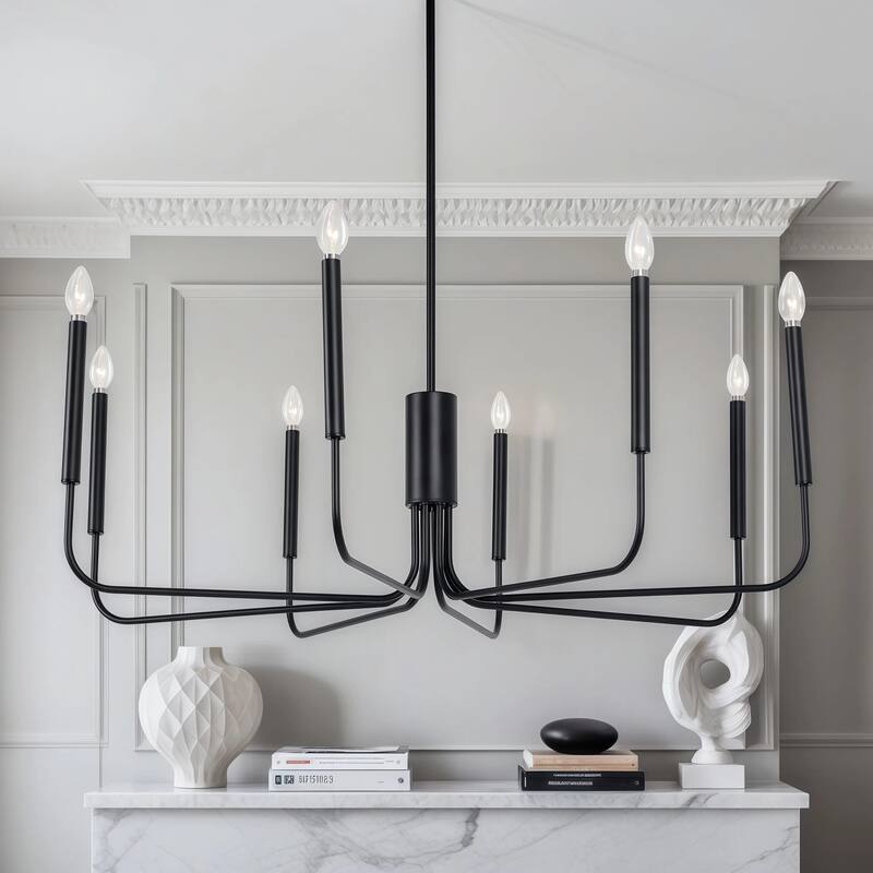 Modern Farmhouse Large Black 8-Light Chandelier for Dining Living Room - D 49.2" x H 13.4"