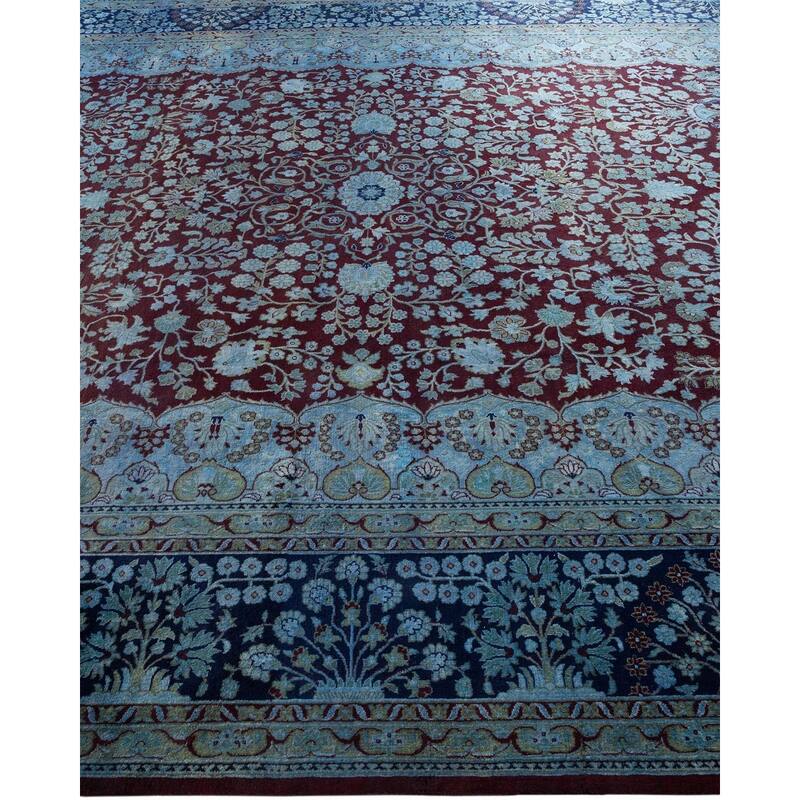 Overton Hand Knotted Wool Vintage Inspired Modern Contemporary Overdyed Blue Area Rug - 9' 2" x 12' 4"