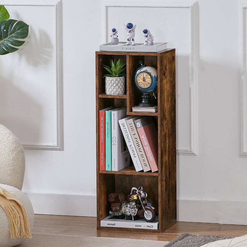 VECELO Wood Organizer Bookcase,Fits Tallest Hardcovers, Customized Storage Display Shelf, Free Standing for Living Room, Bedroom - 4 Cube - Brown