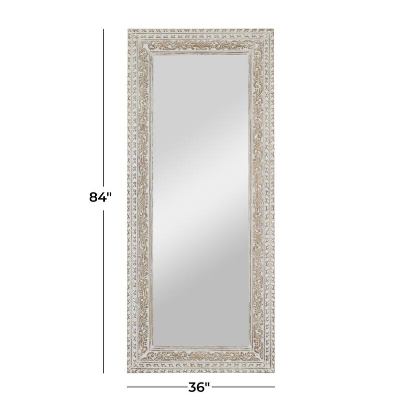 Mango Wood Scroll Vine Wall Mirror with Brown Carved Detail - White - Roche River Decor