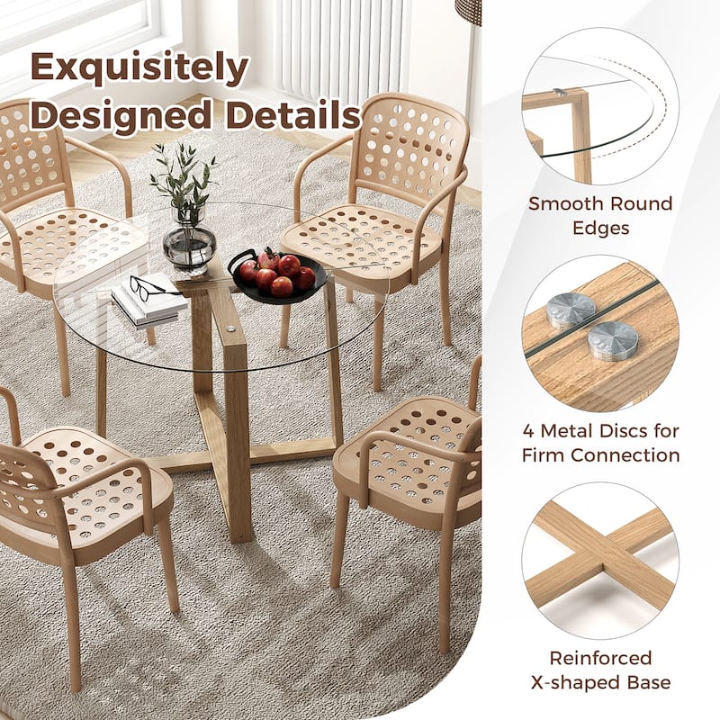 Gymax 42'' Round Glass Dining Table w/ 0.3'' Tempered Glass Tabletop