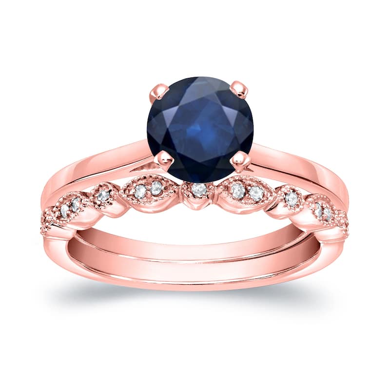 Auriya 14k Gold 7/8ctw Vintage Solitaire Sapphire Engagement Ring Set 1/6ctw - Rose - 6
