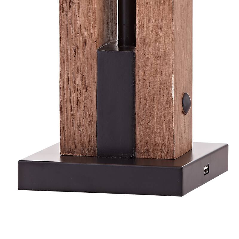 28" Brown/Black Table Lamp Set with USB (Set of 2)