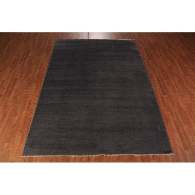 Gray Gabbeh Oriental Area Rug Hand-Knotted Wool Carpet - 6'11" x 9'5"