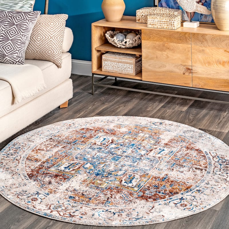 Nuloom Camila Faded Medallion Fringe Area Rug - 5' Round - Ivory - Runner