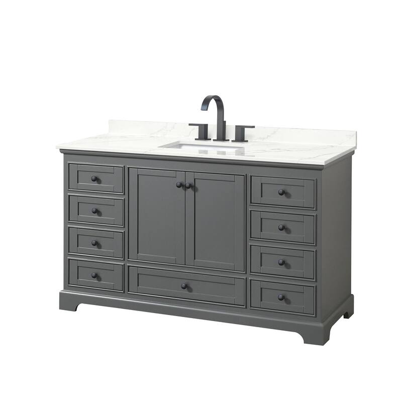 Wyndham Collection WCS202060S-QTZ-US3MXX Deborah 60" Free Standing - Dark Gray / Giotto Quartz Top / Matte Black