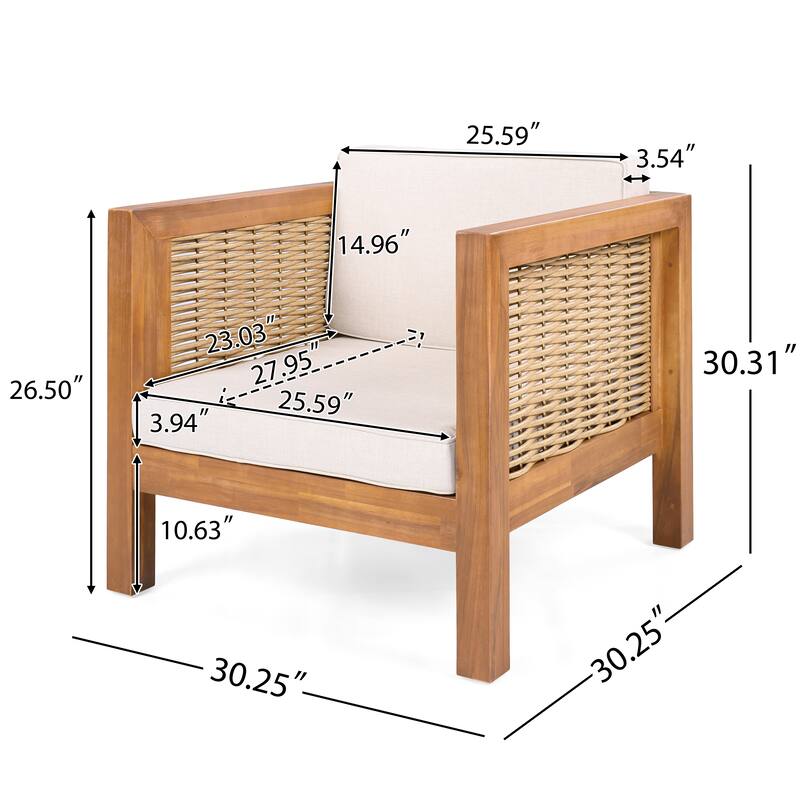 Oana Outdoor Acacia Wood Club Chair with Cushion by Christopher Knight Home