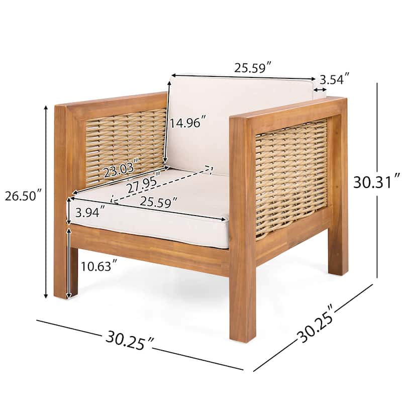 Outdoor Club Chair Upholstered Arm Chair with Wicker Armrest, Coffee Chair Reception Chair Side Chair