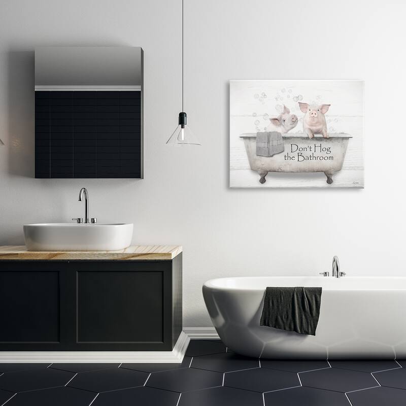 Stupell Hog Bathroom Pigs Canvas Wall Art Design by Lori Deiter