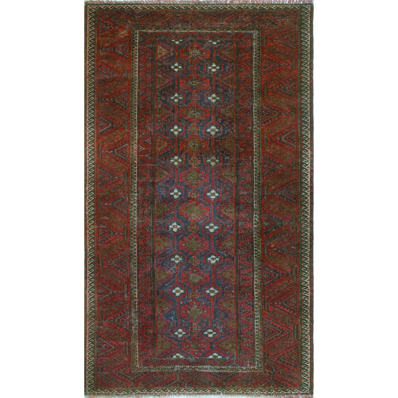 Vintage Distressed Wyatt Blue/Red Rug - 3'7" x 6'10"