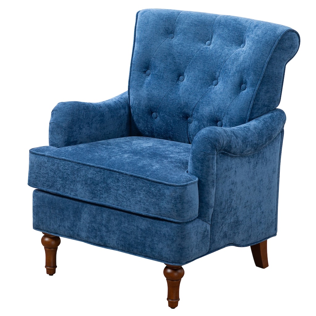 Blue Fabric Accent Chair with Foam Cushion and Rubberwood Frame - 31.5” D x 28.8” W x 35.4” H