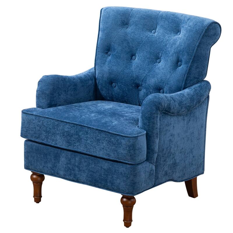 Chenille Club Chair, Modern Lounge Reading Chair with Armrest, Upholstered Single Sofa with Wood Legs for Living Room
