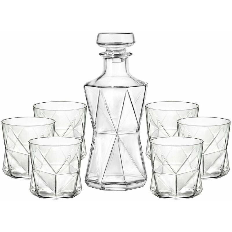 Bormioli Rocco Cassiopea 7Pc Whiskey Set 1 Decanter 6 Rocks Glasses - 33.75 oz. Decanter; 11.25 oz. Glasses - 33.75 oz. Decanter; 11.25 oz. Glasses