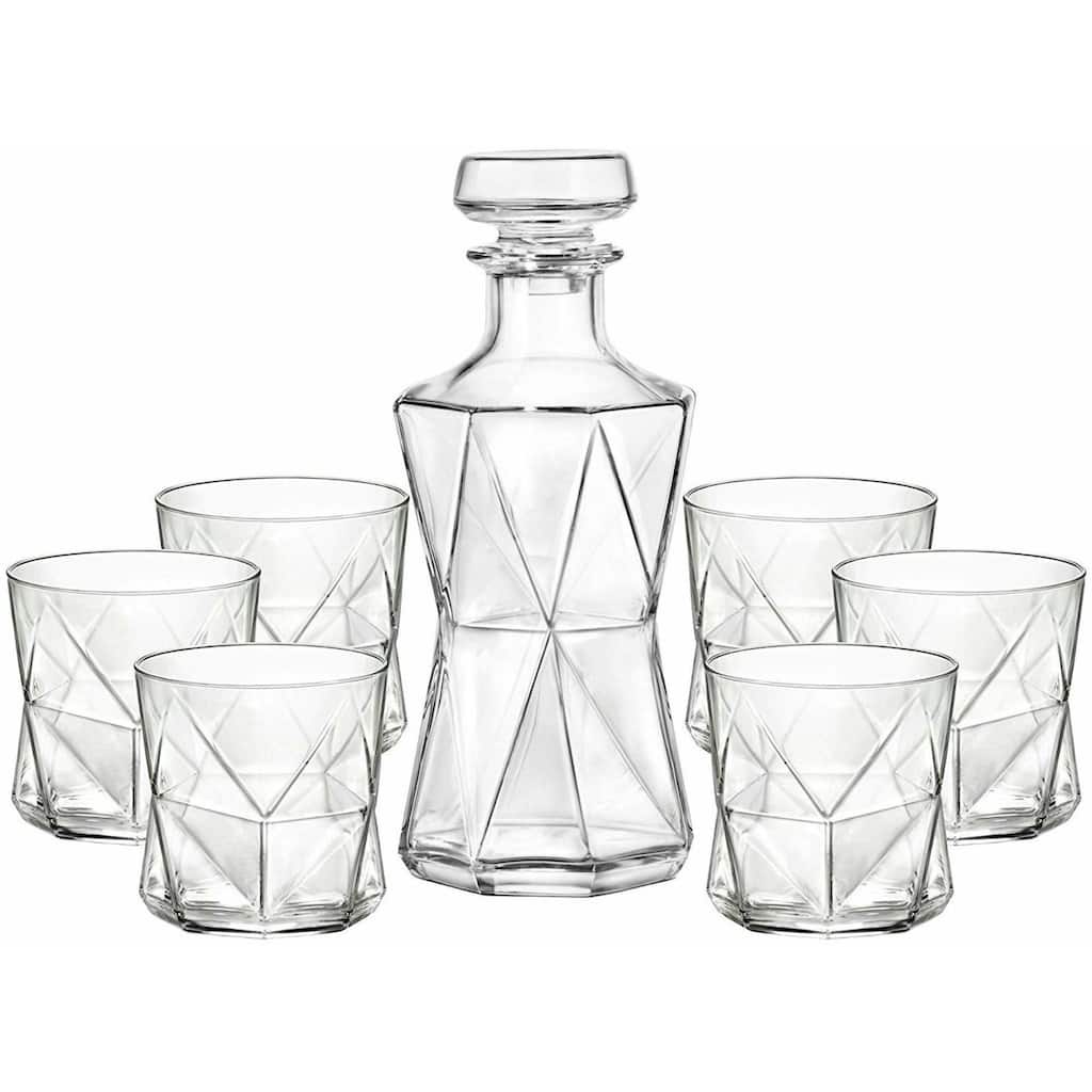 Bormioli Rocco Cassiopea 7Pc Whiskey Set 1 Decanter 6 Rocks Glasses - 33.75 oz. Decanter; 11.25 oz. Glasses