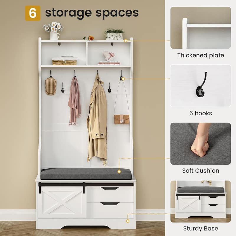 Hall Tree With Bench And Shoe Storage Coat Rack Barn Door