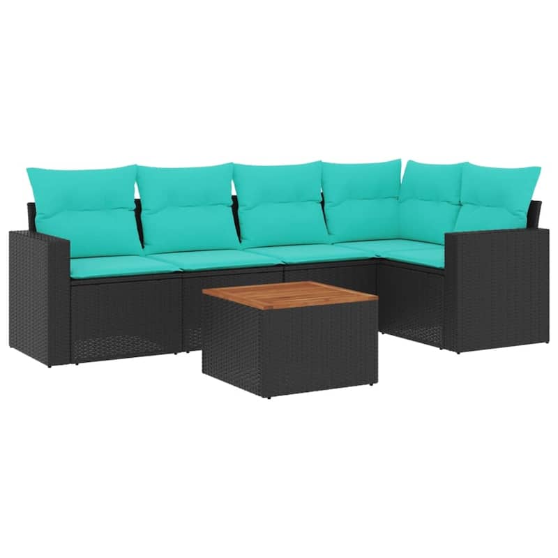 vidaXL 6 Piece Patio Sofa Set with Cushions Black Poly Rattan - 24.4 x 24.4 x 27.2