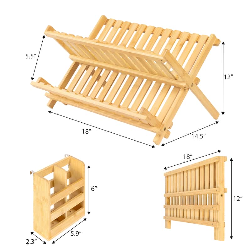 Arlen Farmhouse Foldable 2-Tier Dish Drying Rack with Detachable Utensil Holder