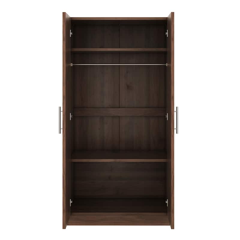 2-Door Wooden Wardrobe Bedroom Armoire with 3 Storage Shelves & Hanging Rod, Brown