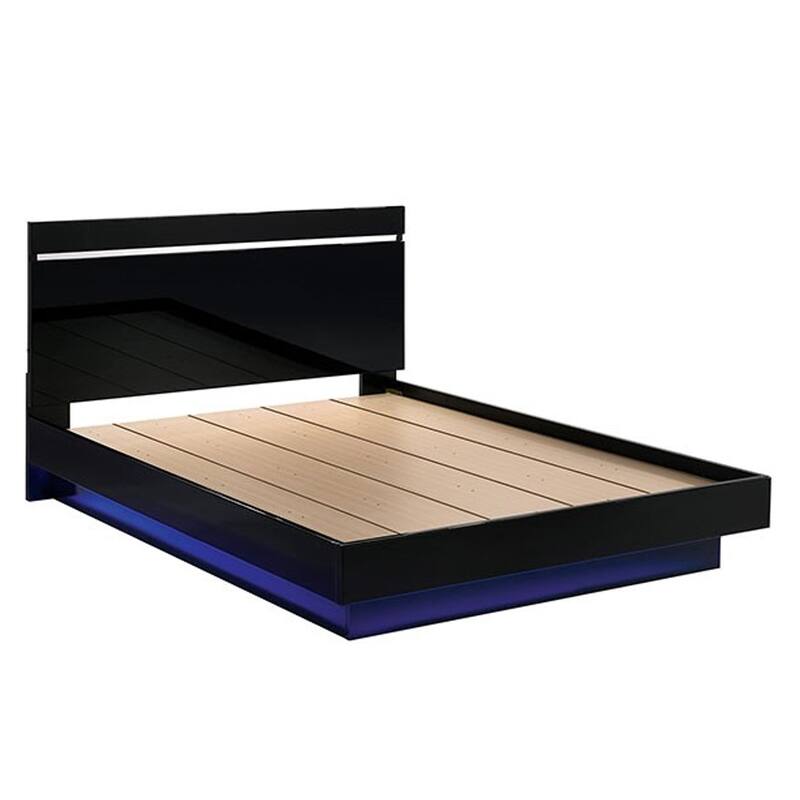 Pero King Size Bed w Silver Trimmed Headboard, LED Footboard, Black