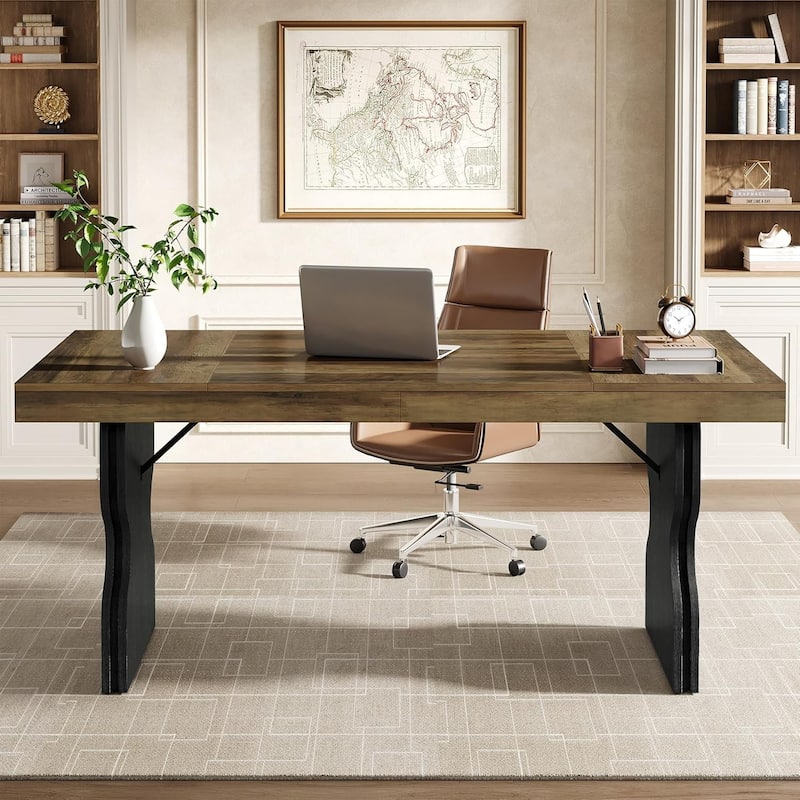 63-Inch Executive Desk, Computer Table with Hourglass Shape Legs