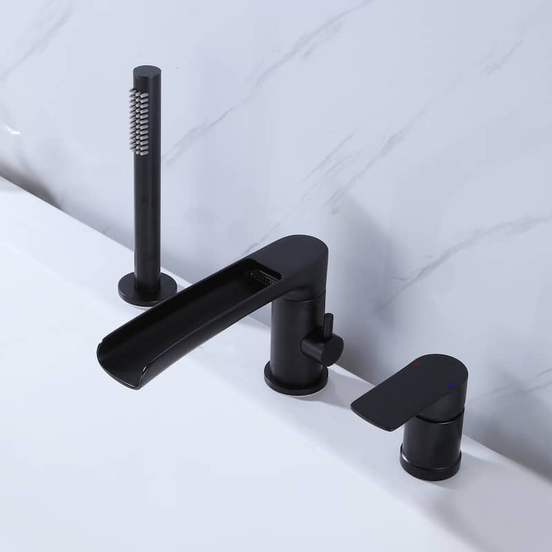 Deck Mounted Tub Faucet With Handheld Shower Watterfall Tub Filler Modern Bahroom Roman Bathtub Faucet With Sprayer And Valve