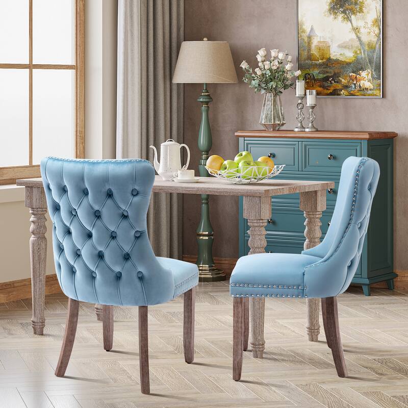 Velvet Upholstered Wingback Dining Chairs Set of 2