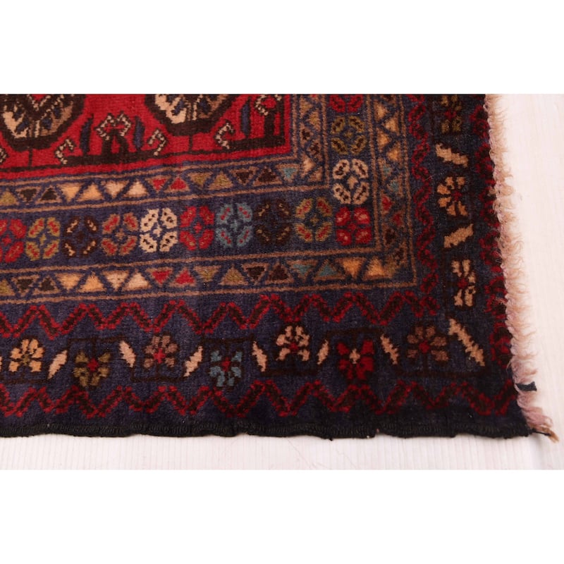 ECARPETGALLERY Hand-knotted Baluch Red Wool Rug - 2'11 x 8'10