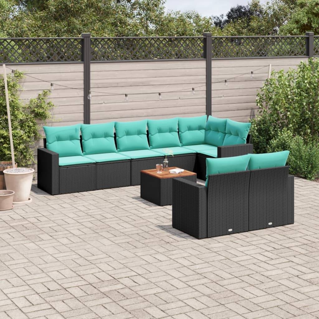 vidaXL 9 Piece Patio Sofa Set with Cushions Black Poly Rattan