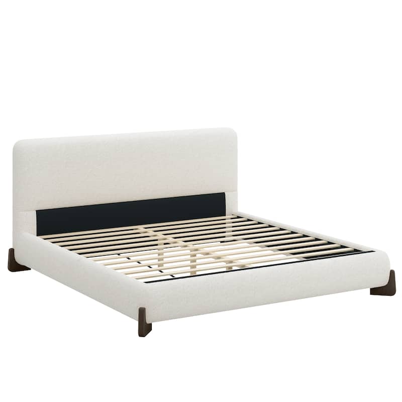King Size Bed Frame with Headboard, Upholstered Platform Bed with Wood Slats, No Box Spring Needed