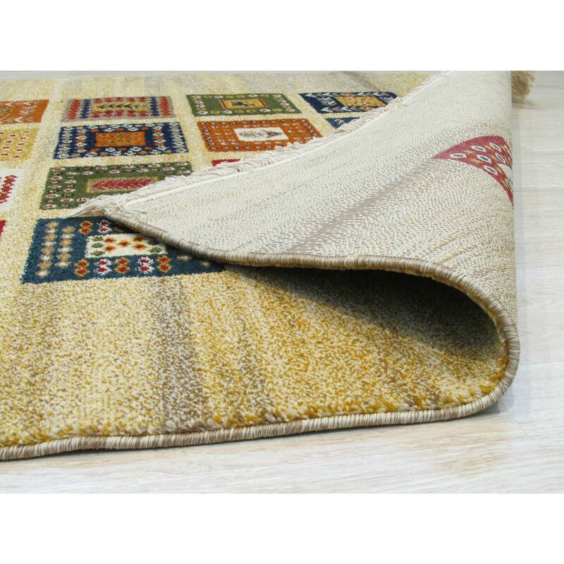 Beige Bohemian Oriental Gabbeh Rug - Soft, hand-knotted rug with playful Bohemian design. - N/A