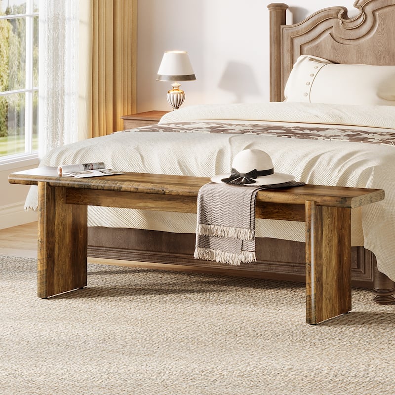 Farmhouse Wooden Entryway Bench Indoor End of Bed Bench - 11.8" D x 59" W x 18.1" H