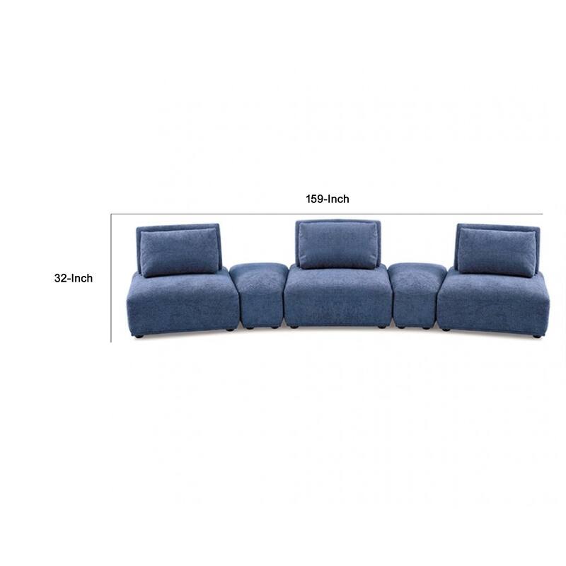 Stavan Modular Curved 3 Seat Sofa, Blue Chenille, Adjustable Backs