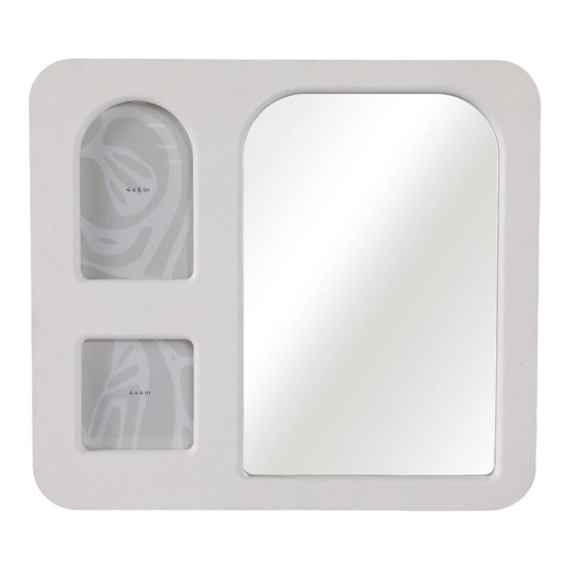 Wood Glass Frame Mirror and 2 Photos Collage Textured - 14" Ivory - Ivory - 15.75" x 1" x 14"