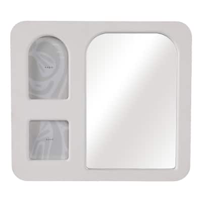 Wood Glass Frame Mirror and 2 Photos Collage Textured - 14" Ivory