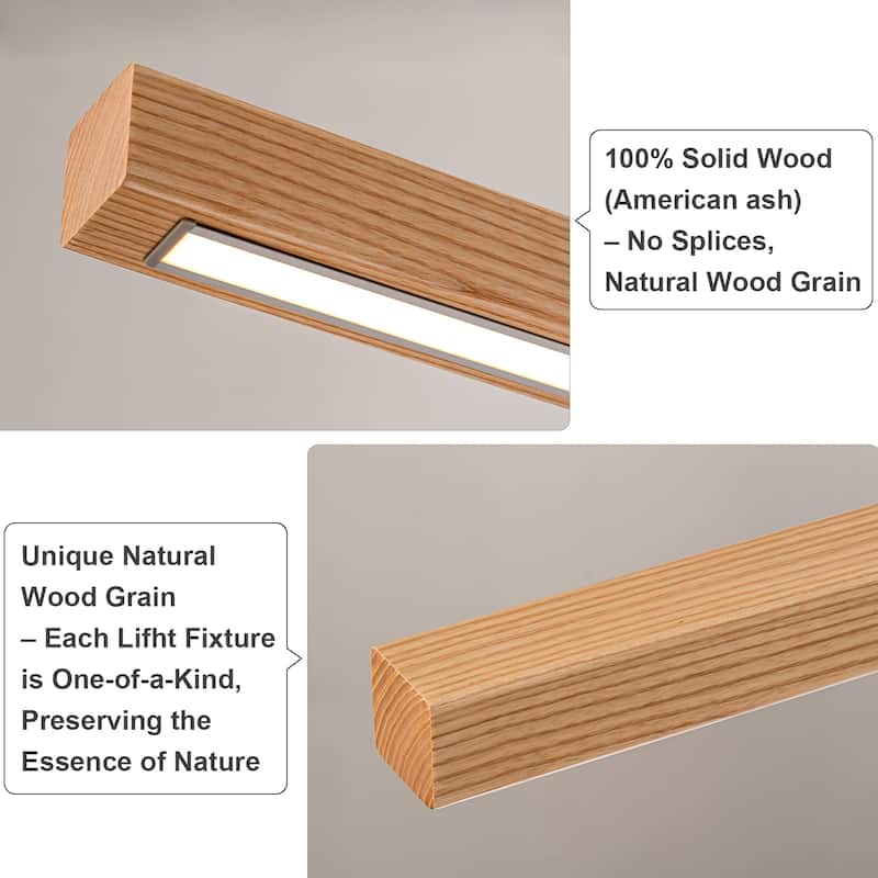 Starsky 1-Light Farmhouse Rustic Wooden Integrated LED Linear Kitchen Island Light 3000K Warm Light Chandelier