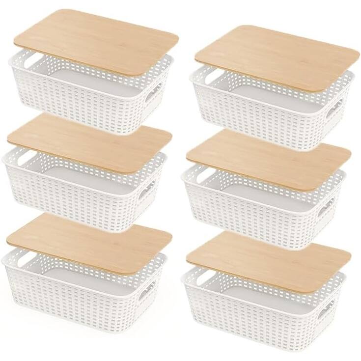 5 Part Storage Bin with Bamboo Lid - Cream White