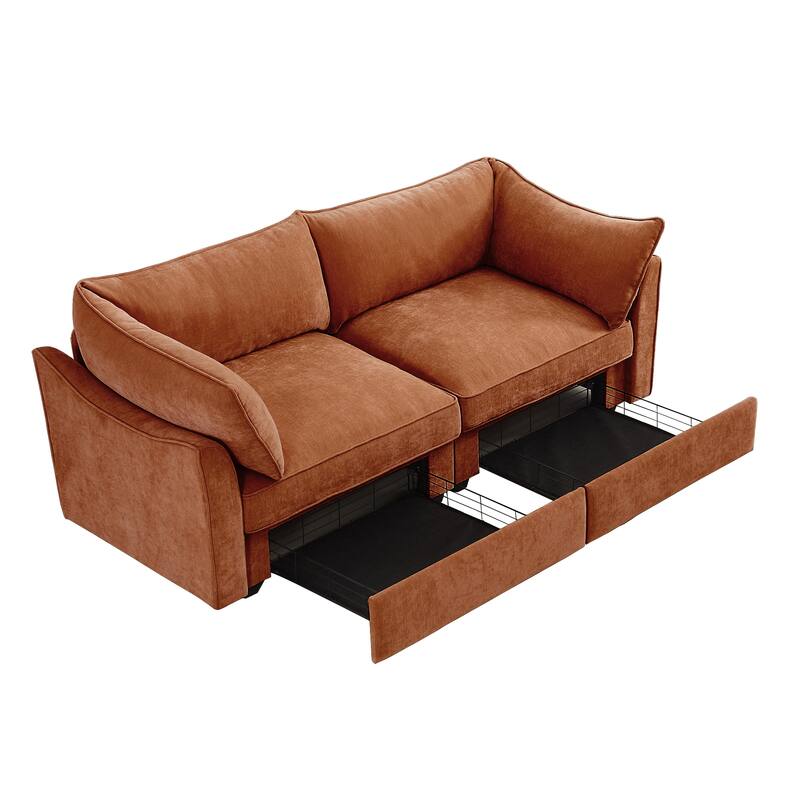 GDFStudio - Chenille 2-Seater 78.7" Sofa with Pull-Out Storage and Crescent Arms