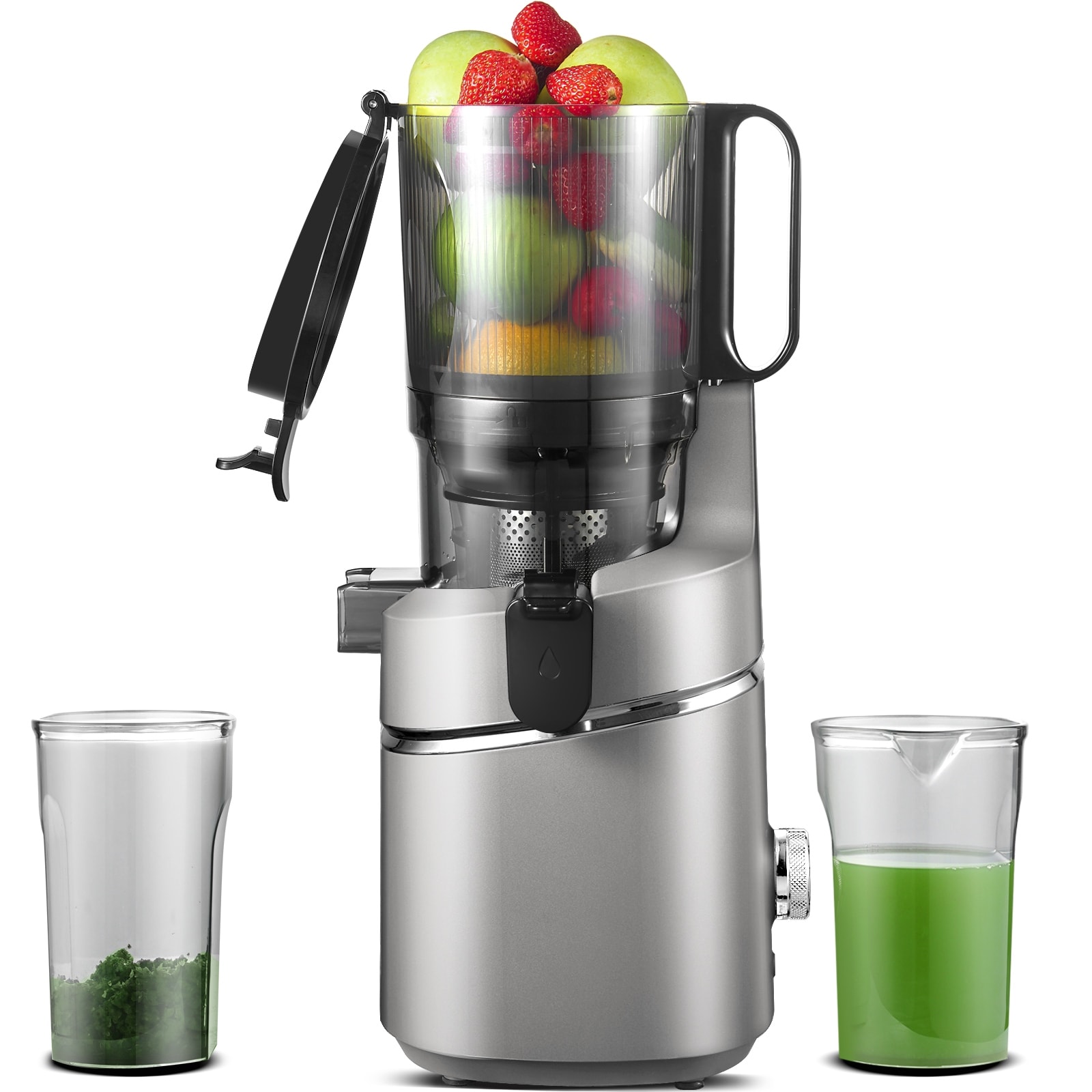 5.8-inch extra-wide automatic feed cold press juicer equipped with large auger juicer and triple filter system, high juice yield
